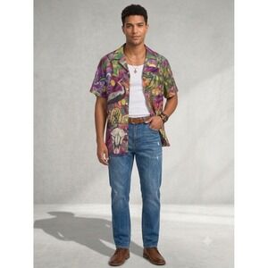 Mardi Gras Louisiana Button Down Hawaiian Short Sleeve Festival Carnival XL